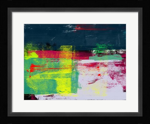 Framed Abstract Turquoise and Yellow Print
