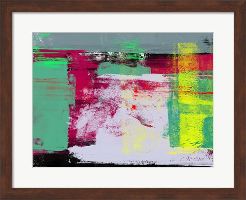 Framed Abstract Green and Purpple Print