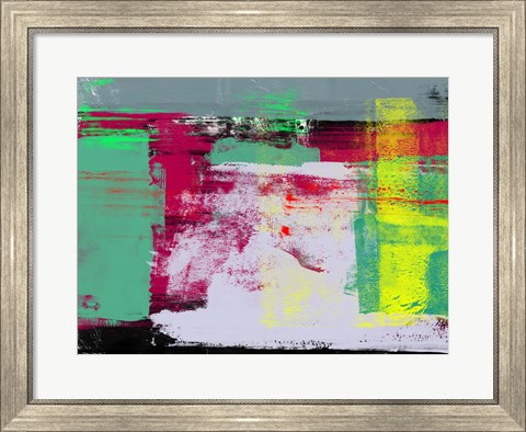 Framed Abstract Green and Purpple Print