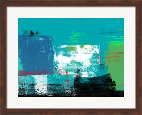 Framed Abstract Turquoise and White Print