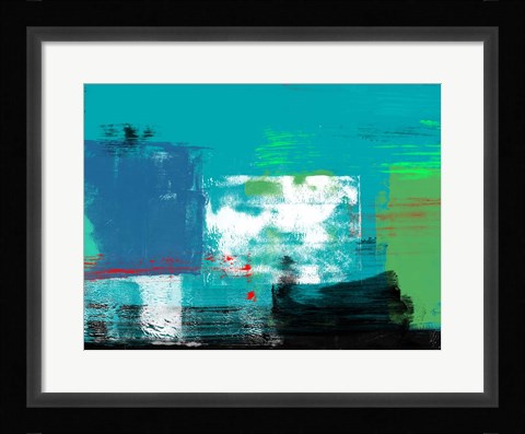 Framed Abstract Turquoise and White Print