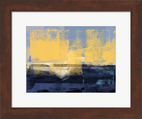 Framed Abstract Dark Blue and Yellow Print