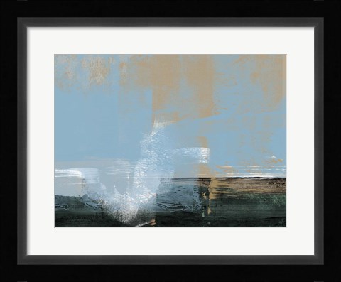 Framed Abstract Light Blue and Ochre Print