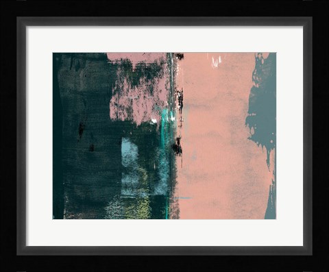 Framed Abstract Green and Coral Pink Print