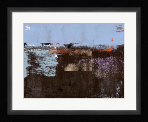 Framed Abstract Blue and Dark Brown Print