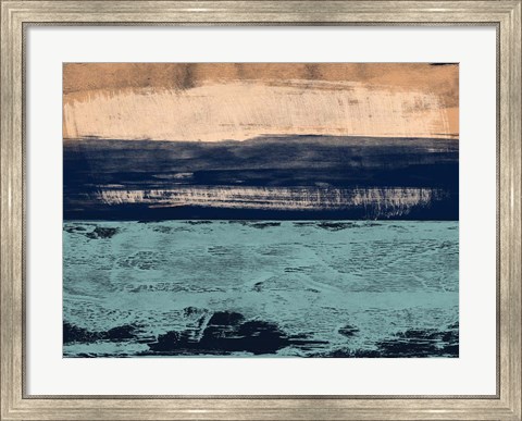 Framed Abstract Turquoise Yellow and Dark Blue Print