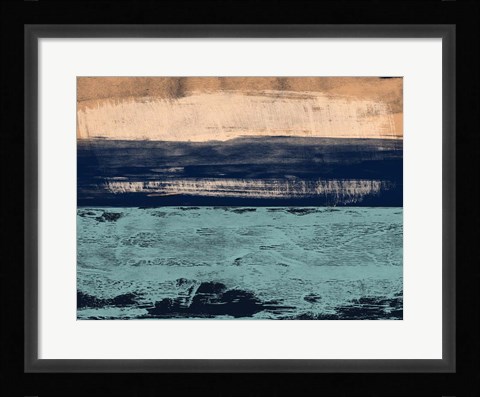 Framed Abstract Turquoise Yellow and Dark Blue Print