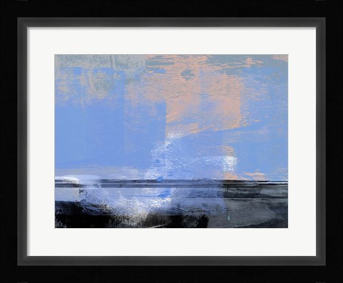 Framed Abstract Light Blue and Black Print