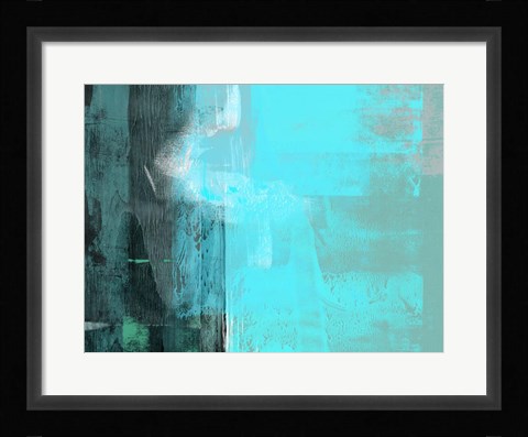 Framed Abstract Turquoise Yellow and Green Print