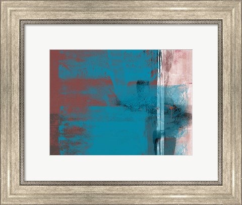 Framed Abstract Blue Brown and White Print