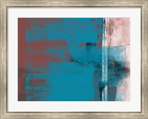 Framed Abstract Blue Brown and White Print