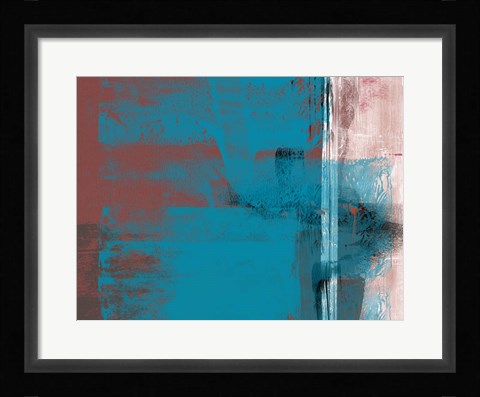 Framed Abstract Blue Brown and White Print