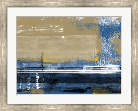 Framed Abstract Biege and Blue Print