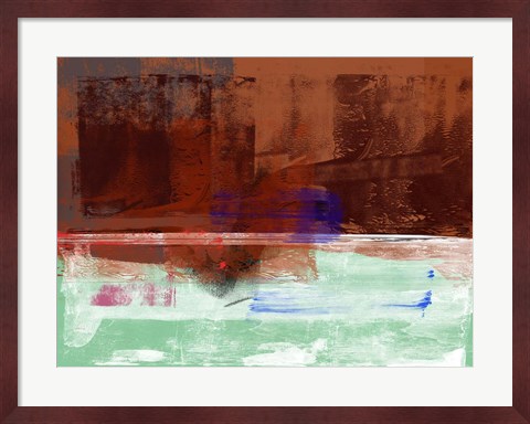 Framed Brown Biege and Green Abstract Composition Print