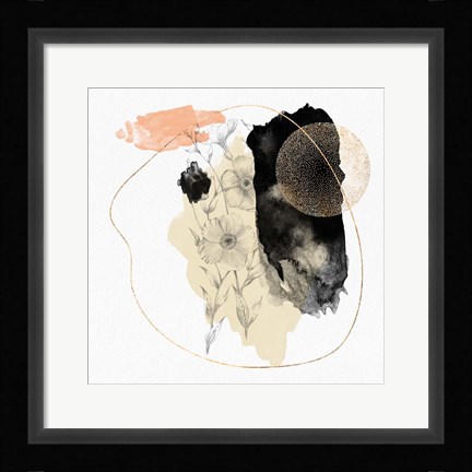 Framed Yellow Abstract Flower Art Composition Print