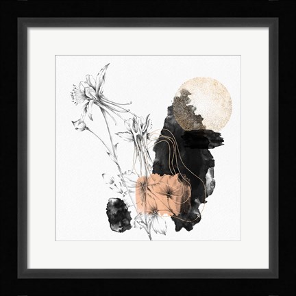 Framed Yellow Abstract Flower Art Composition I Print