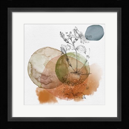 Framed Flower and Watercolor Circles I Print