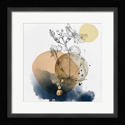 Framed Flower and Watercolor Circles III Print