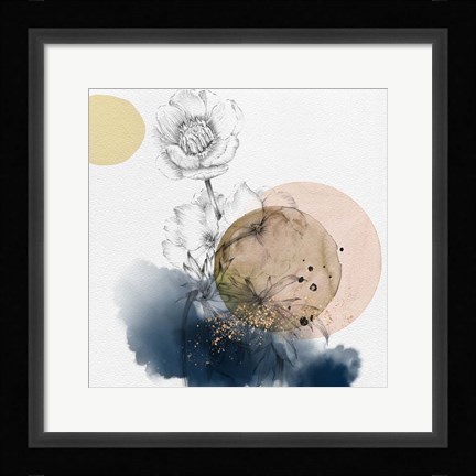 Framed Flower and Watercolor Circles Print