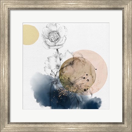 Framed Flower and Watercolor Circles Print