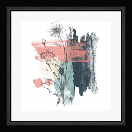 Framed Abstract Flower Teal Watercolor Print