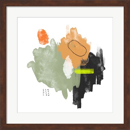 Framed Abstract Orange and Green Watercolor Print