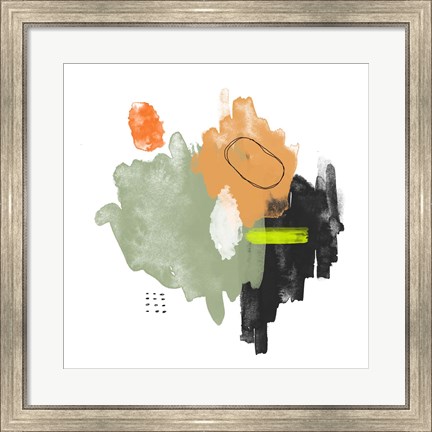Framed Abstract Orange and Green Watercolor Print