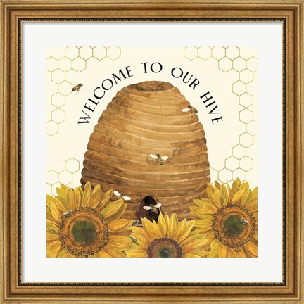 Framed Honey Bees &amp; Flowers Please III-Welcome Print