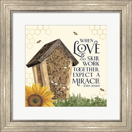 Framed Honey Bees &amp; Flowers Please V-Love and Skill Print