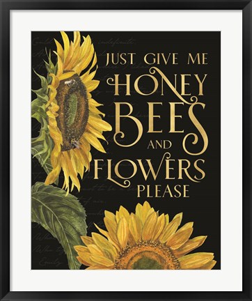 Framed Honey Bees &amp; Flowers Please portrait I-Give me Honey Bees Print