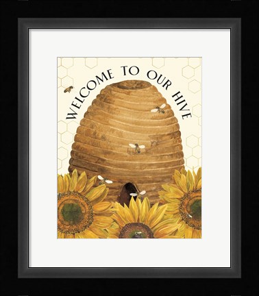 Framed Honey Bees &amp; Flowers Please portrait II-Welcome Print