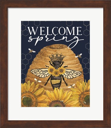 Framed Honey Bees &amp; Flowers Please portrait III-Welcome Spring Print
