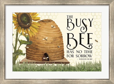 Framed Honey Bees &amp; Flowers Please landscape II-Busy Bee Print