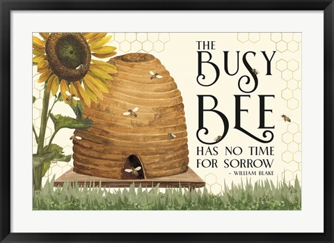 Framed Honey Bees &amp; Flowers Please landscape II-Busy Bee Print