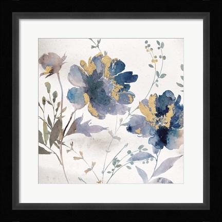 Framed Blue Watercolor Florals Print