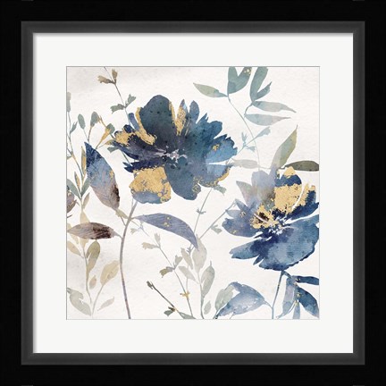 Framed Blue Watercolor Florals II Print