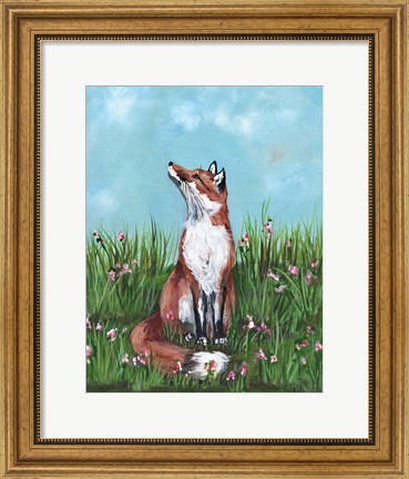 Framed Fox in Flowers Print