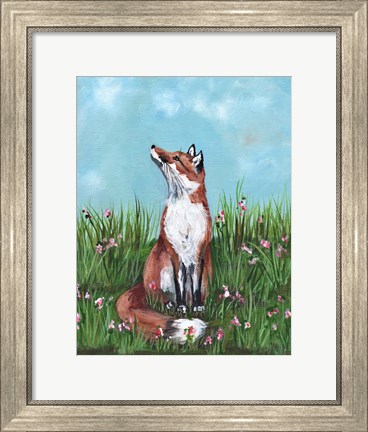 Framed Fox in Flowers Print