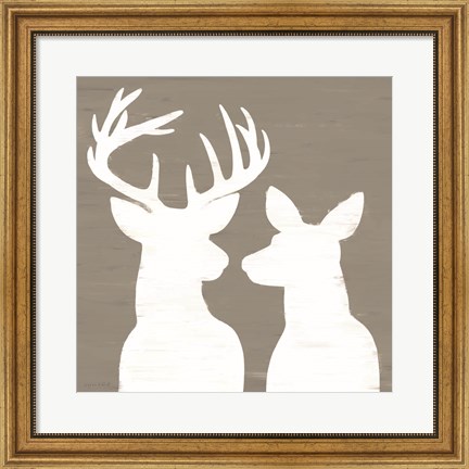 Framed Buck and Doe Silhouette Print