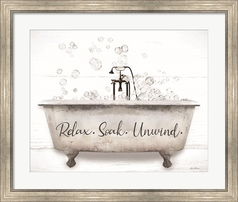 Framed Relax, Soak, Unwind Bathtub Print