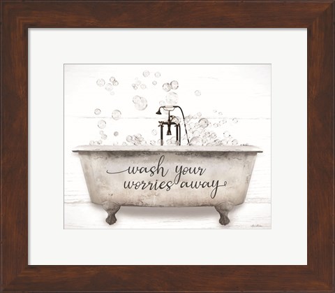 Framed Wash Your Worries Away Bathtub Print