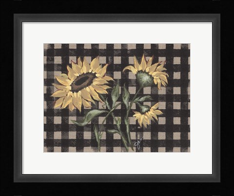 Framed Sunflowers Plaid II Print