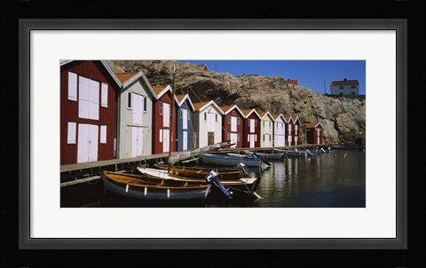 Framed Boats moored at the dock, Sweden Print