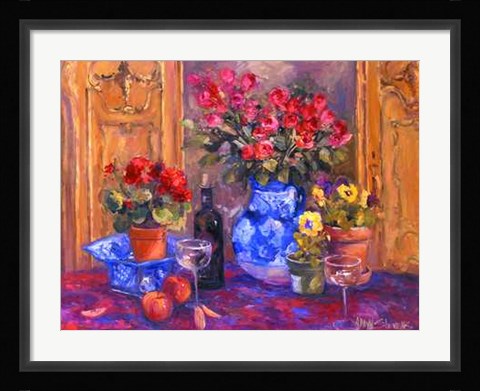 Framed Red Roses W- Wine Print