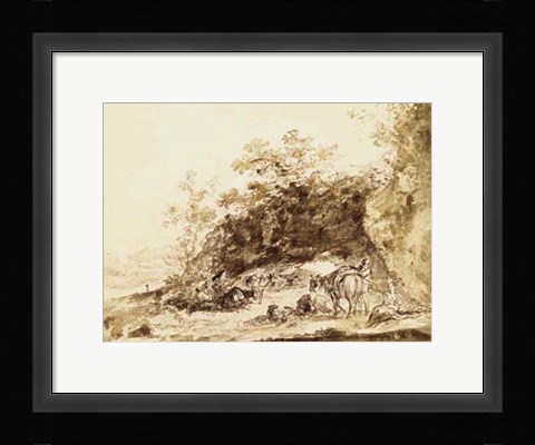 Framed Sepia Landscape with Horses Print
