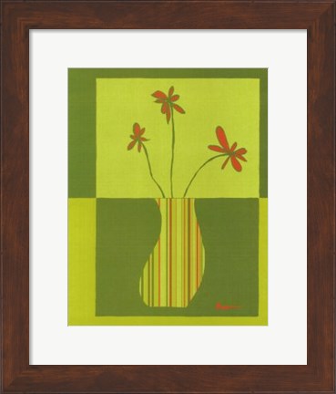 Framed Minimalist Flowers in Green III Print