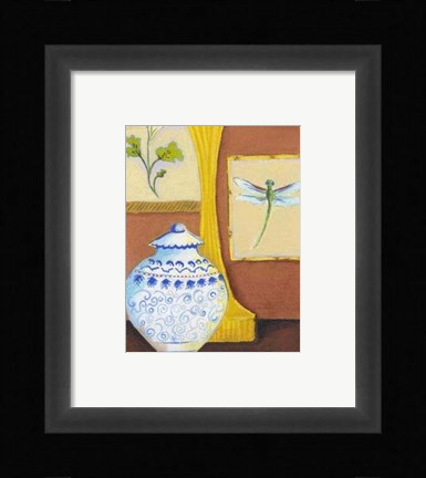 Framed Dragonfly with Blue Porcelain Print
