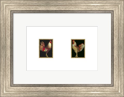 Framed Mini Roosters on Black Print