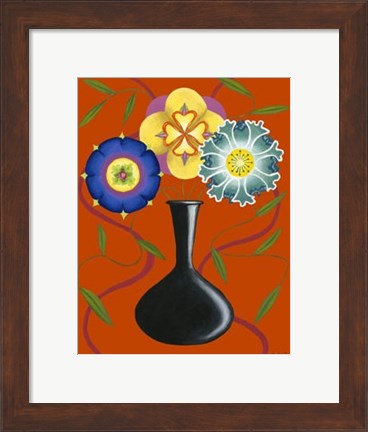 Framed Stylized Flowers in Vase I Print