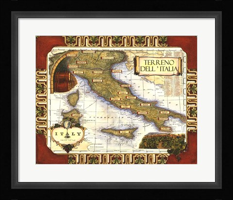 Framed Wine Map of Italy Print